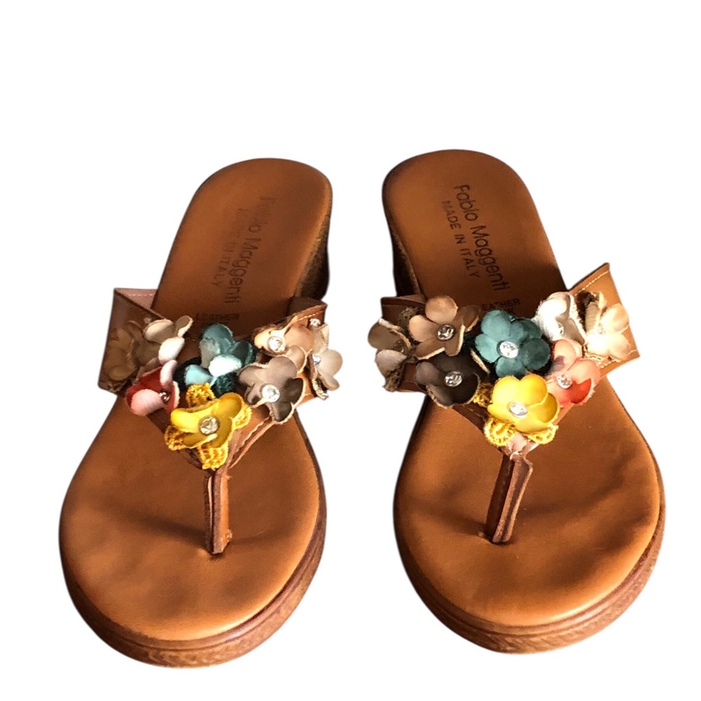 Fabio Maggenti Floral Embellished Sandals - Brown